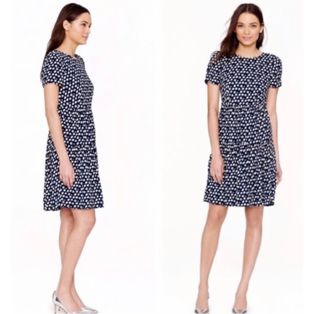 J Crew Blurred Floral Tiered Short Sleeve Navy Blue Dress Ditzy‎ Floral A1380 - Picture 2 of 14